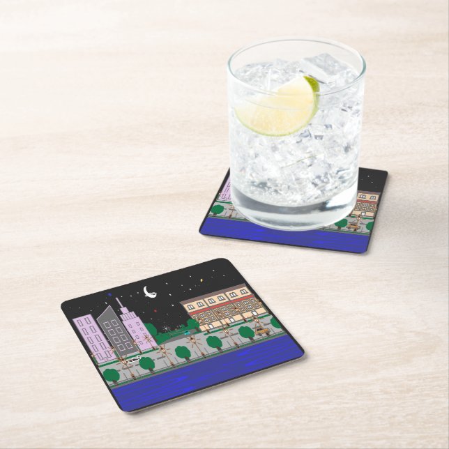 Natt Stad Underlägg Papper Kvadrat (Insitu)