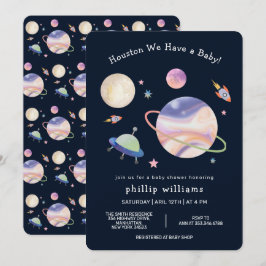Natt Svart Galaxy Rymd Måne Stjärna Baby Shower Inbjudningar