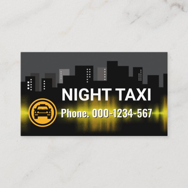 Natt Taxi City Byggnad Silhouette Visitkort (Framsida)
