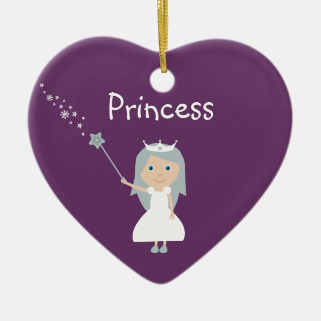 Nätt tecknadPrincess Anpassade Lila Julgransprydnad Keramik (Framsidan)