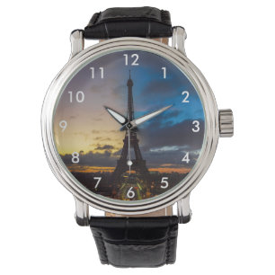 Natt till dag över Eiffel torn från Trocadero Armbandsur