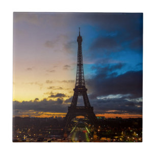 Natt till dag över Eiffel torn från Trocadero Kakelplatta