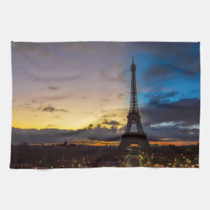 Natt till dag över Eiffel torn från Trocadero Kökshandduk