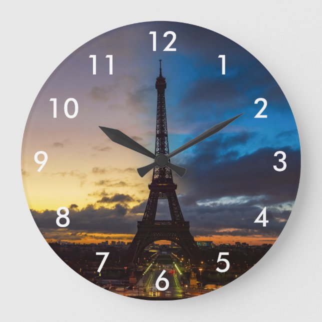 Natt till dag över Eiffel torn från Trocadero Stor Klocka (Framsida)