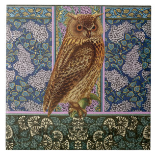 NATT UGGLA, LILACS OCH LÖV Art nouveau Blommigt Kakelplatta