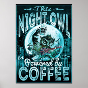 Natt Uggla med kaffe Poster