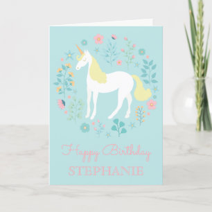 Nätt unicorn- & blommaAquapersonlig Kort