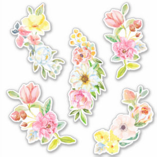 Nätt vattenfärgpastellblommor klistermärken