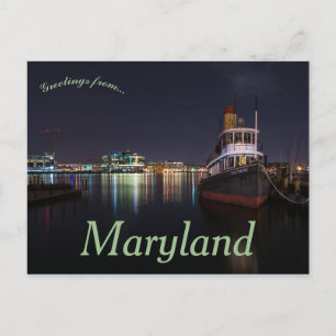 Natt vid Baltimore Harbor Maryland USA Vykort