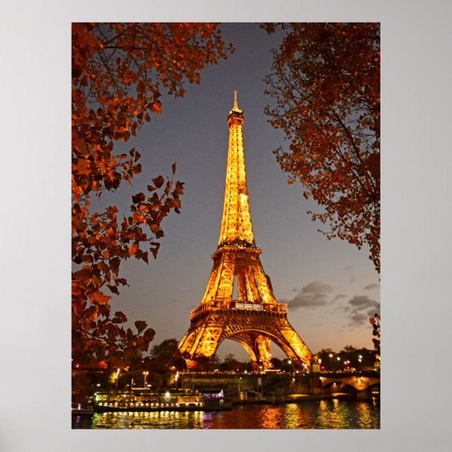 Natt vid Eiffel Torn-Paris Poster (Framsidan)