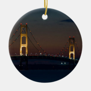 Natt vid Mackinac Bridge Julgransprydnad Keramik