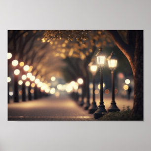 Natt vid parken med bokeh-belysning poster