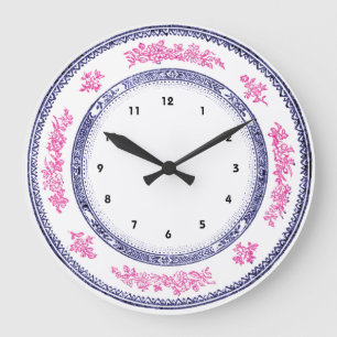 nätt vintageblått som den rosa chinan delft stor klocka