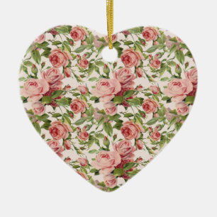Nätt vintagerosa ros julgransprydnad keramik