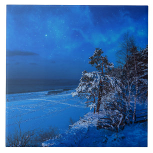Natt vinterplats med snö täckt gräs kakelplatta