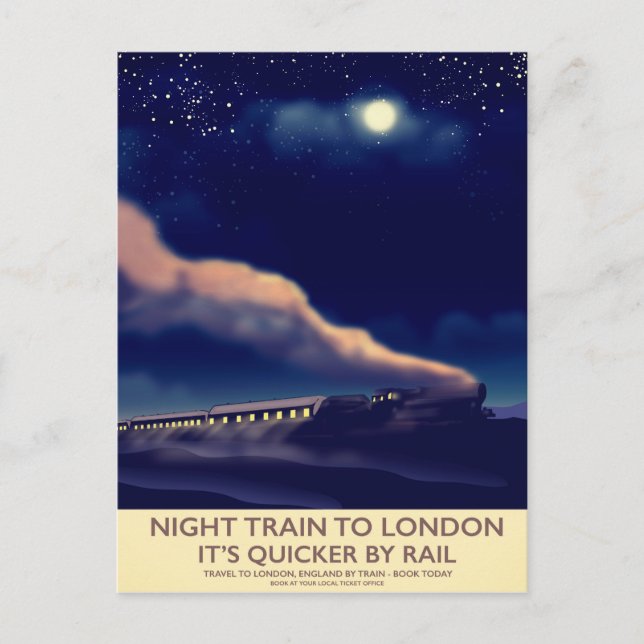 Nattåg till London. Vykort (Framsida)