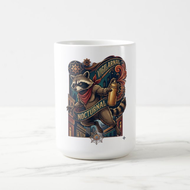 Nattaktiv Tvättbjörn Långärmad Tröja Kaffemugg (Center)