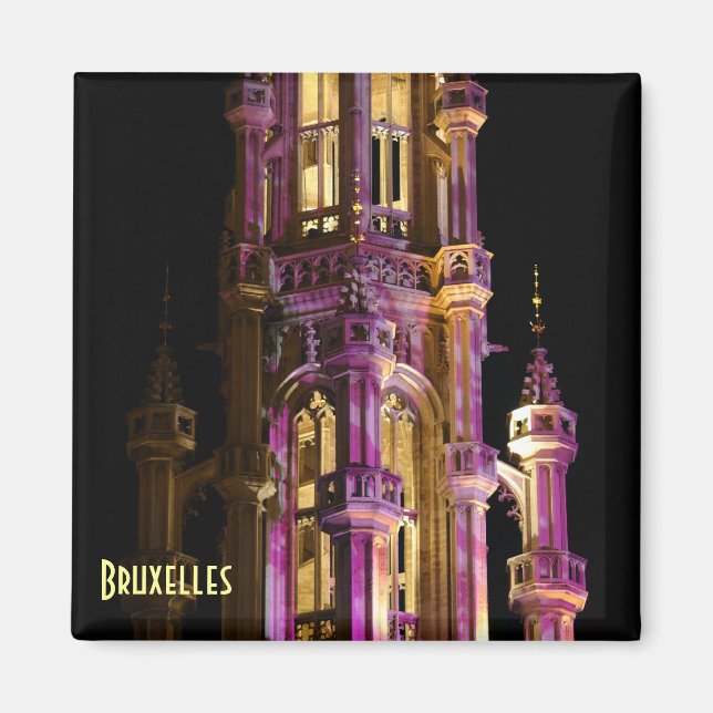 Nattbelysning av Grand Place i Bryssel Magnet (Framsidan)