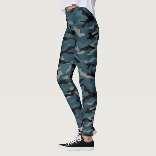 Nattblå Camo Camouflage Leggings (Vänster)