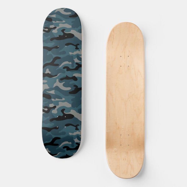 Nattblå Camo Camouflage Mini Skateboard Bräda 18,5 Cm (Framsida)