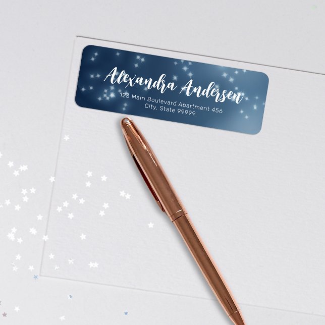 Nattblått Snyggt Chic Finare Elegant Calligraphy Returadress Etikett (Skapare uppladdad)