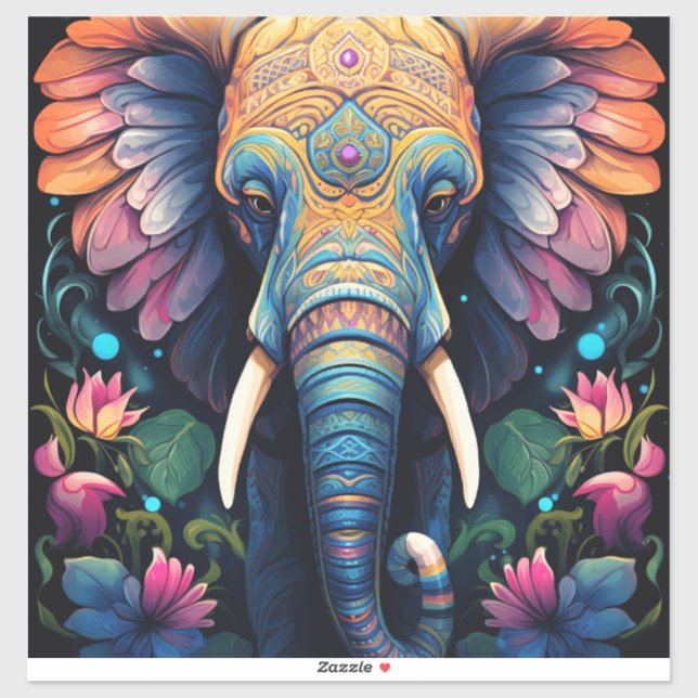 Nattblommande Mandala Elefant Klistermärken (Ark)