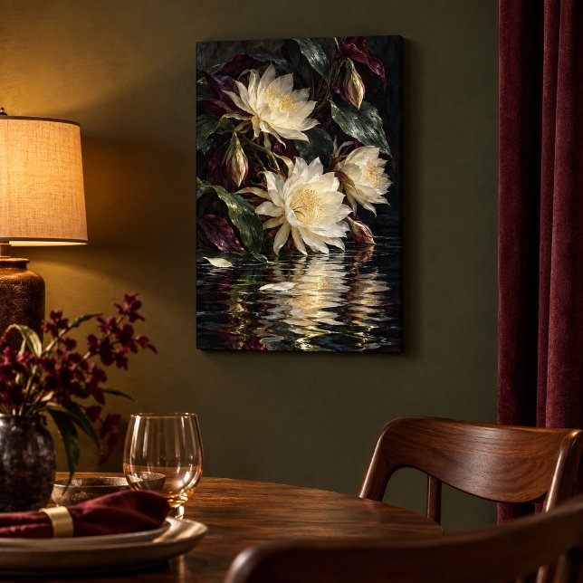 Nattblommande reflektioner canvastryck (12 x 18 inch unframed canvas print, 0.75 inch depth. Flat printed art. Scene props not included.)