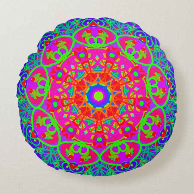 Nattblooming blommande Mandala Boho Reversible Rund Kudde (Framsidan)