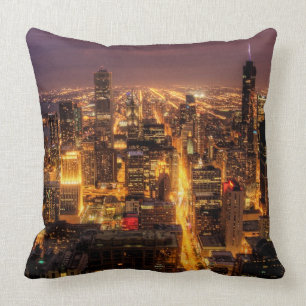 Nattcityscape av Chicago Kudde