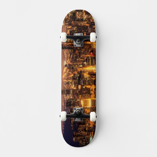 Nattcityscape av Chicago Old School Skateboard Bräda 18 Cm (Framsida)