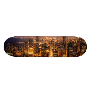 Nattcityscape av Chicago Old School Skateboard Bräda 18 Cm