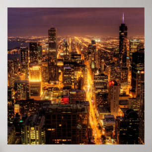 Nattcityscape av Chicago Poster