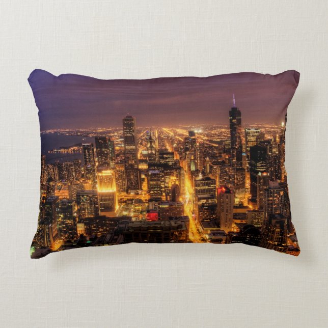 Nattcityscape av Chicago Prydnadskudde (Framsidan)