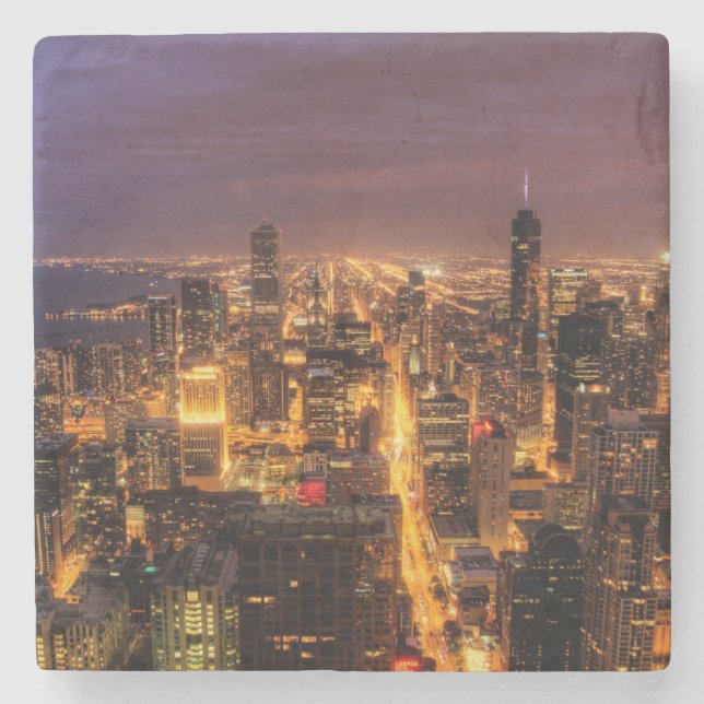 Nattcityscape av Chicago Stenunderlägg (Framsidan)