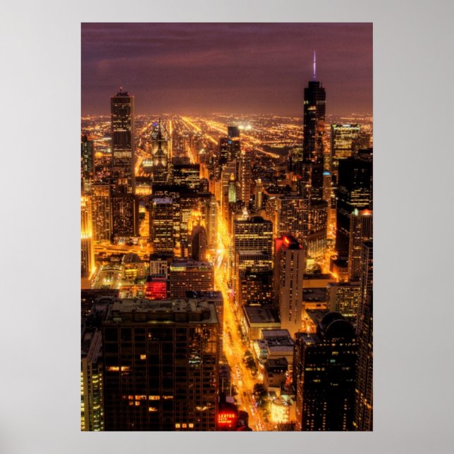 Nattcityscape i Chicago Poster (Framsidan)