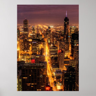 Nattcityscape i Chicago Poster