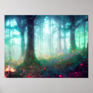 Nattdag Grönt Mythical Forest - Dreamy Fantasy Art Poster