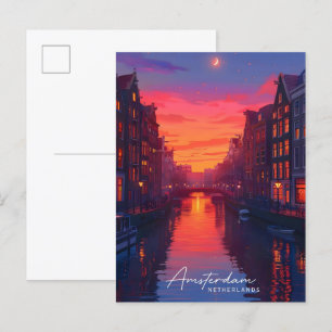 Nattdag i Amsterdam Nederländernas resor Vykort