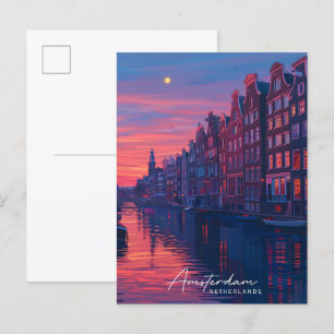 Nattdag i Amsterdam Nederländernas resor Vykort