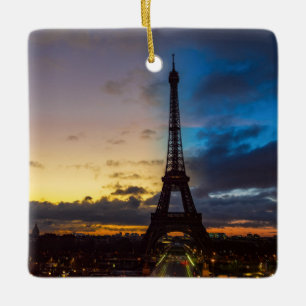 Nattdag över Eiffel torn - Paris, Frankrike Julgransprydnad Keramik