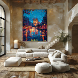 Nattdagar i Barcelona - Sagrada Familia Refltions Poster