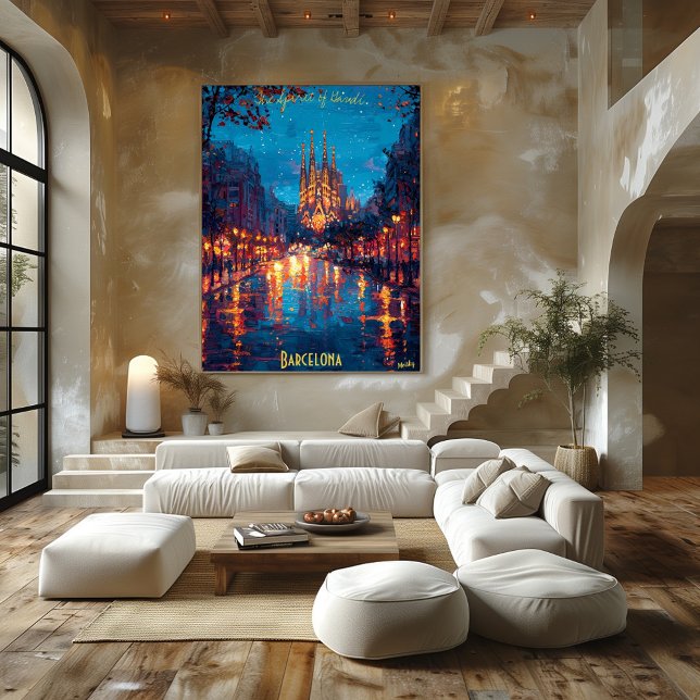 Nattdagar i Barcelona - Sagrada Familia Refltions Poster (Skapare uppladdad)