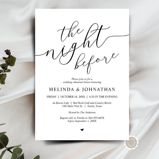 Nattdagen före, Bröllop Rehearsal Dinner Party Inbjudningar (The Night Before, Wedding Rehearsal Dinner Party Invitation Card, in Black and White themed.)