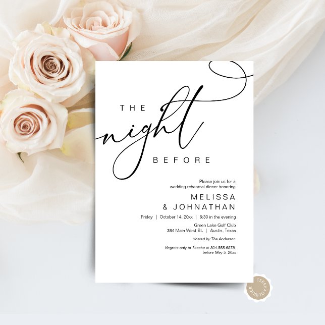 Nattdagen före, Bröllop Rehearsal Middag Inbjudningar (The Night Before, Wedding Rehearsal Dinner Invitation Card, Modern romantic theme, Digital download)