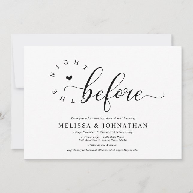 Nattdagen före, Bröllop Rehearsal Middag Inbjudningar (Framsida)