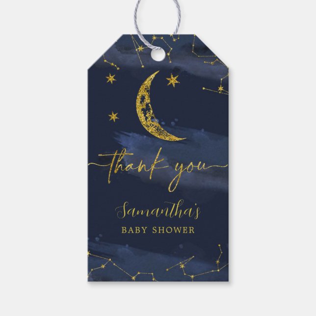 Nattdagen Himlar över Måne babyskans Tack Märkre Presentetikett (Framsidan)