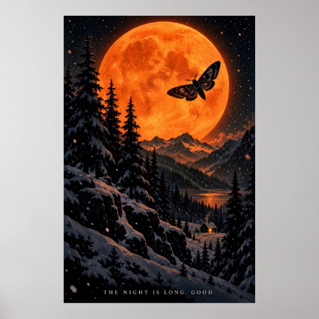 Natten är lång. Bra. Orange månads vinter skog Poster (Framsidan)