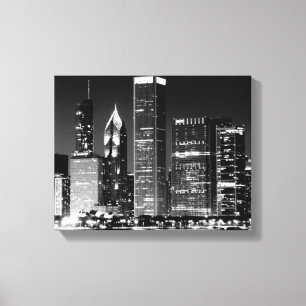 Natten beskådar av Chicago berömda cityscape Canvastryck