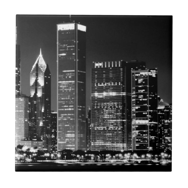 Natten beskådar av Chicago berömda cityscape Kakelplatta (Framsidan)