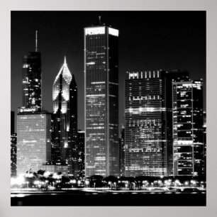 Natten beskådar av Chicago berömda cityscape Poster